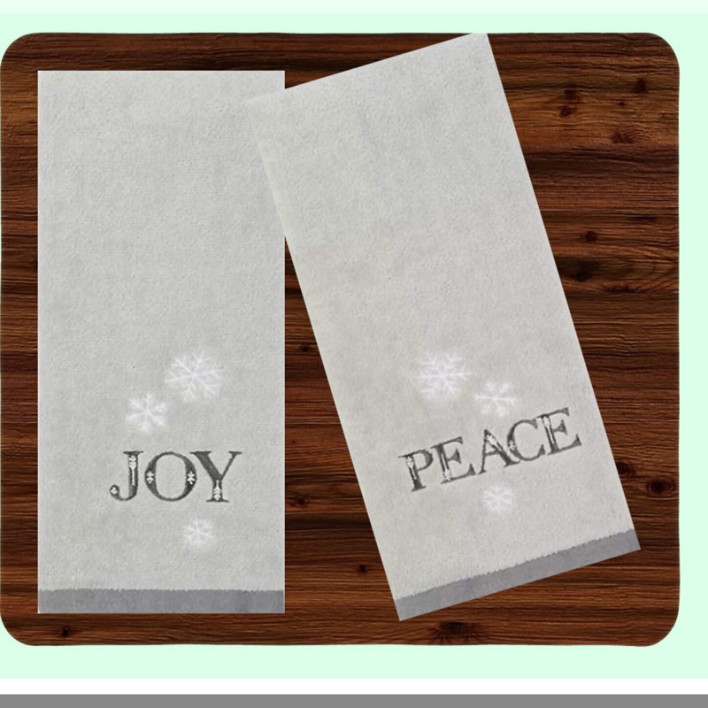 Joyful Snowflake Grey Cotton Terry Velour Bath Hand Towels - Set of 2