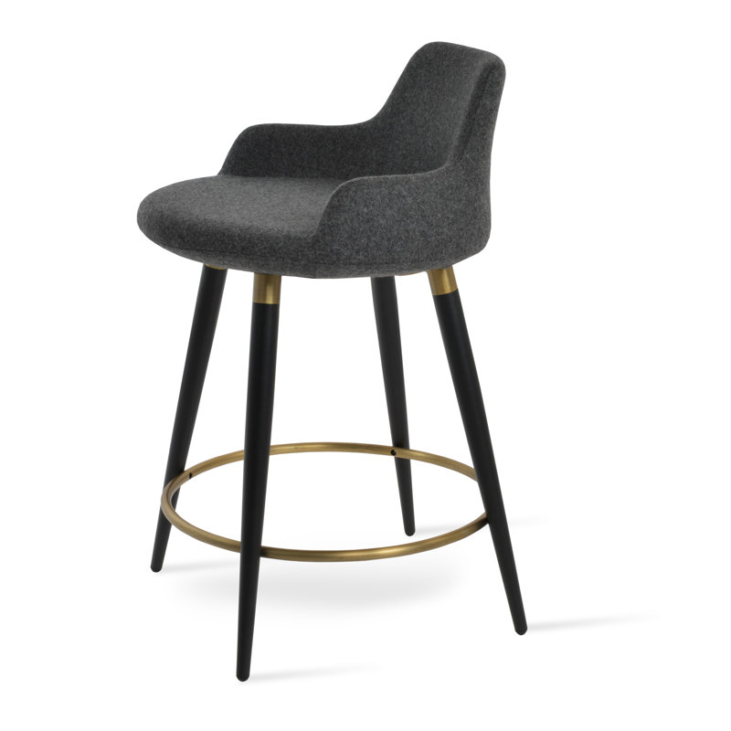 Tabouret de bar et de comptoir Dervish Ana, Noyer, Gris foncé, Tabouret de bar (hauteur d'assise de 29,5 po)