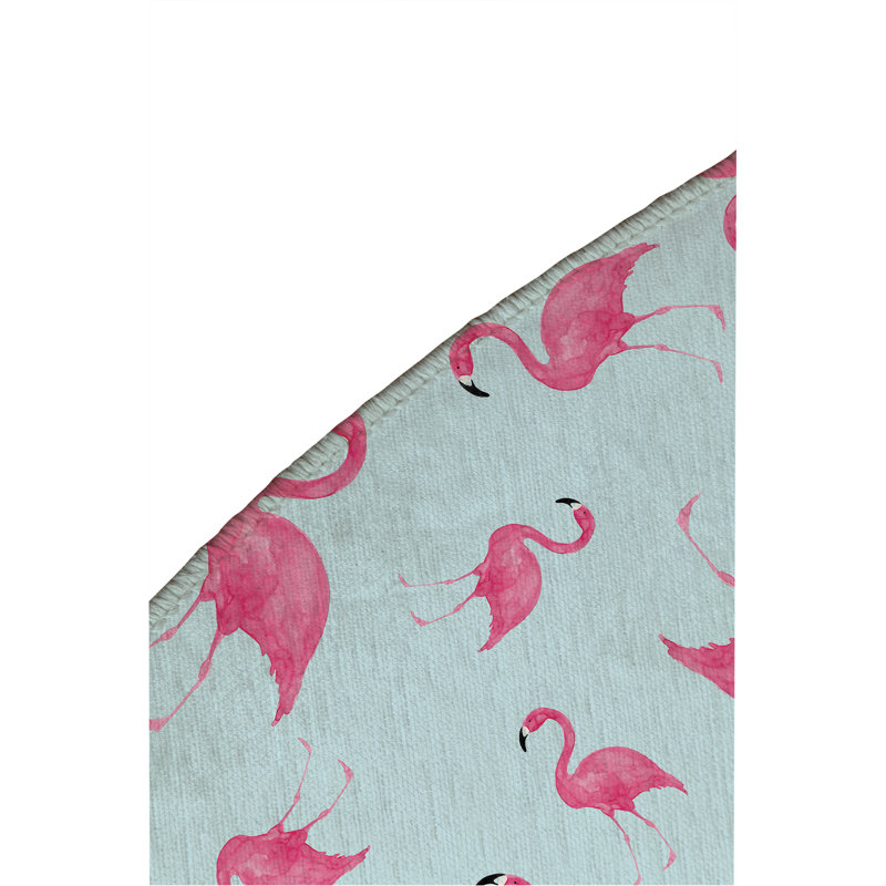 Summer Flamingo Outdoor Rug, Round 5'