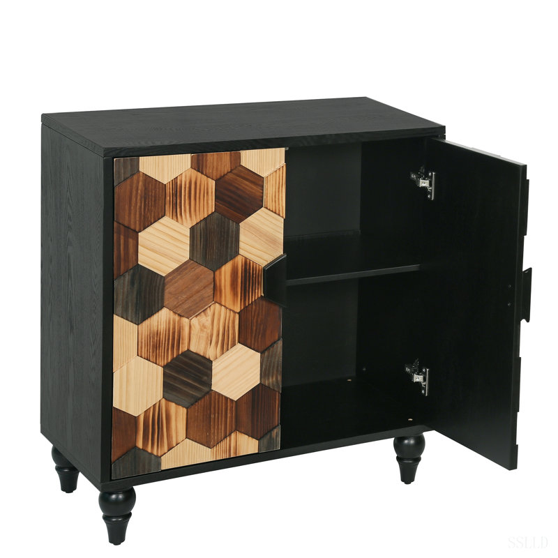 Buffet avec motif en nid d'abeille, armoire d'appoint moderne, Antique Black
