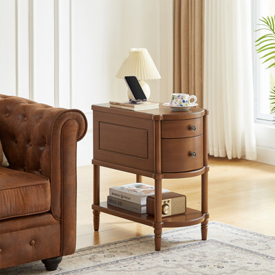 Side Table With Charging Station, 2 Drawers & Open Shelf, Easy Assembly Narrow End Table For Living Room