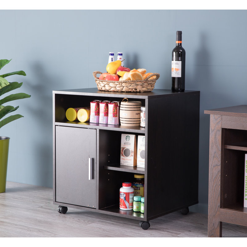 Black Wood Office Storage Stand with Casters