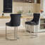 Tabouret de bar de 25 po de hauteur (de 2), velours noir rembourré avec dossier à boutons et garniture de rivet, base en métal chromé pour tabourets de maison, base moderne,-1404441253