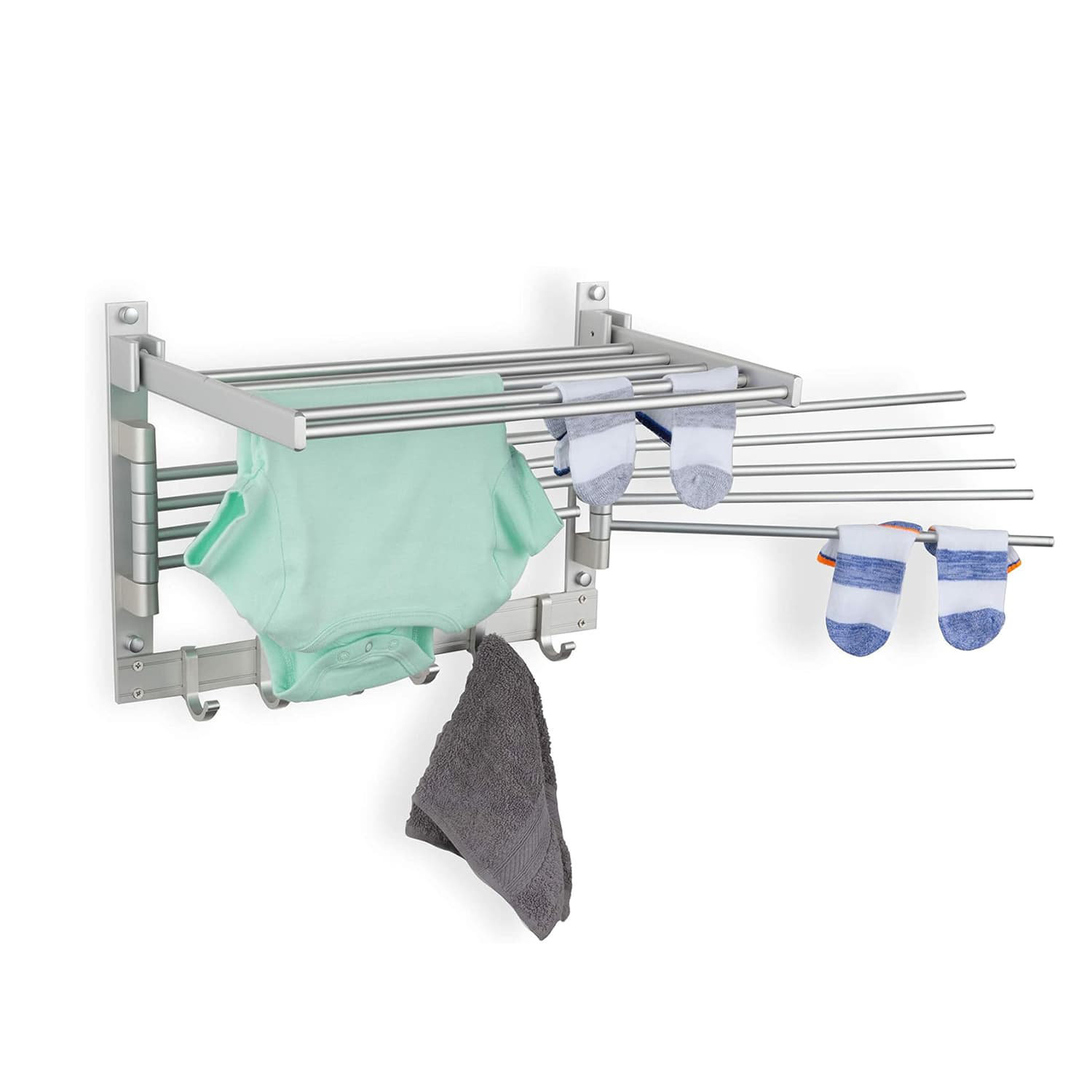 Rebrilliant Laundry Drying Rack, Wall Mounted Laundry Organizer, Hook ...