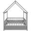 Lit double en bois gris avec toit de maison charmante et barrière de sécurité en bois