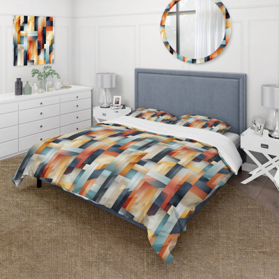 Ensemble de housse de couette à rayures géométriques bleues