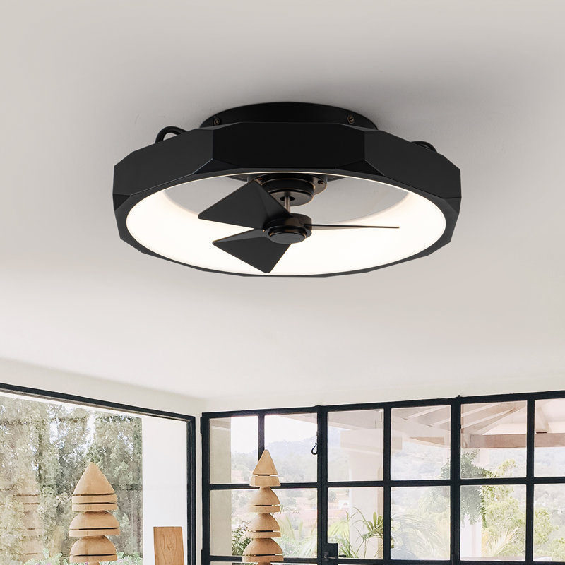 18.9" Flush Mount Caged 6-speed Reversible Ceiling Fan with Dimmable 3CCT LED Lights and Remote Control, Black