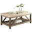 Table en bois de style industriel avec plateau et étagère inférieure en marbre, style cocktail blanc crème, support incliné