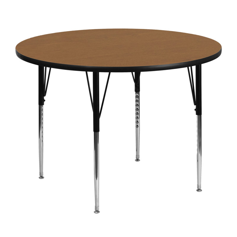 Goddard 42'' Round Thermal Laminate Activity Table - Adjustable Legs, Oak, 48" W x 48" D x 21.125" - 30.125" H