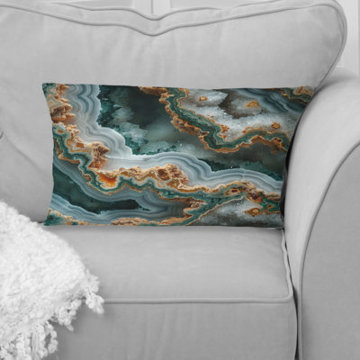 Gold Green Stone Geode I - Stone Geode Lumbar Pillow