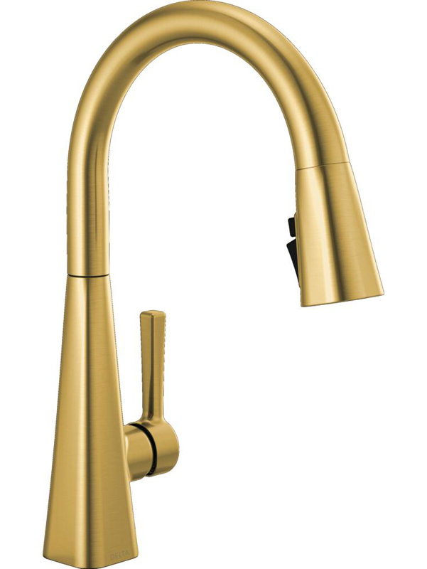 Robinet de cuisine en or brossé Lenta avec douchette extractible, robinet d'évier de cuisine monotrou moderne, poignée simple, or brossé