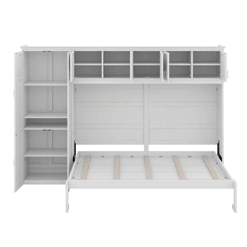 Grand lit escamotable avec armoires, Blanc
