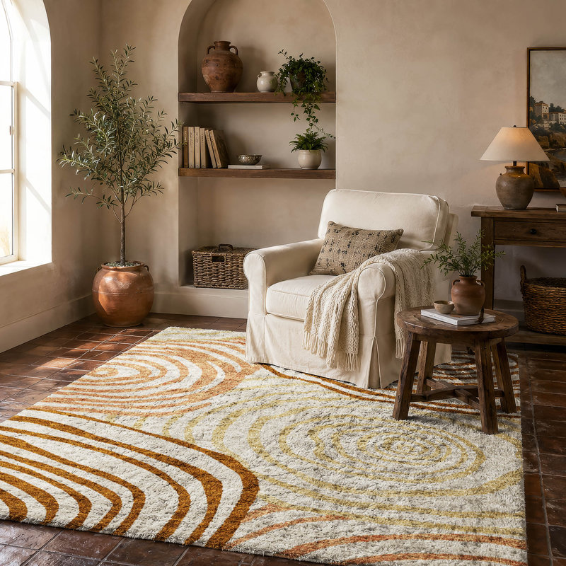 Swirls de qualité supérieure Tapis Dream Shag, lavable à la machine, Terracotta, 5' x 7'6"