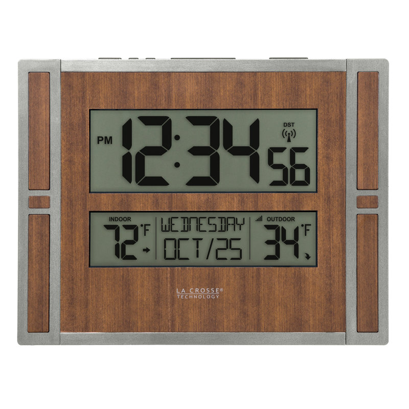Horloge numérique atomique murale/de table avec affichage de la température intérieure et extérieure