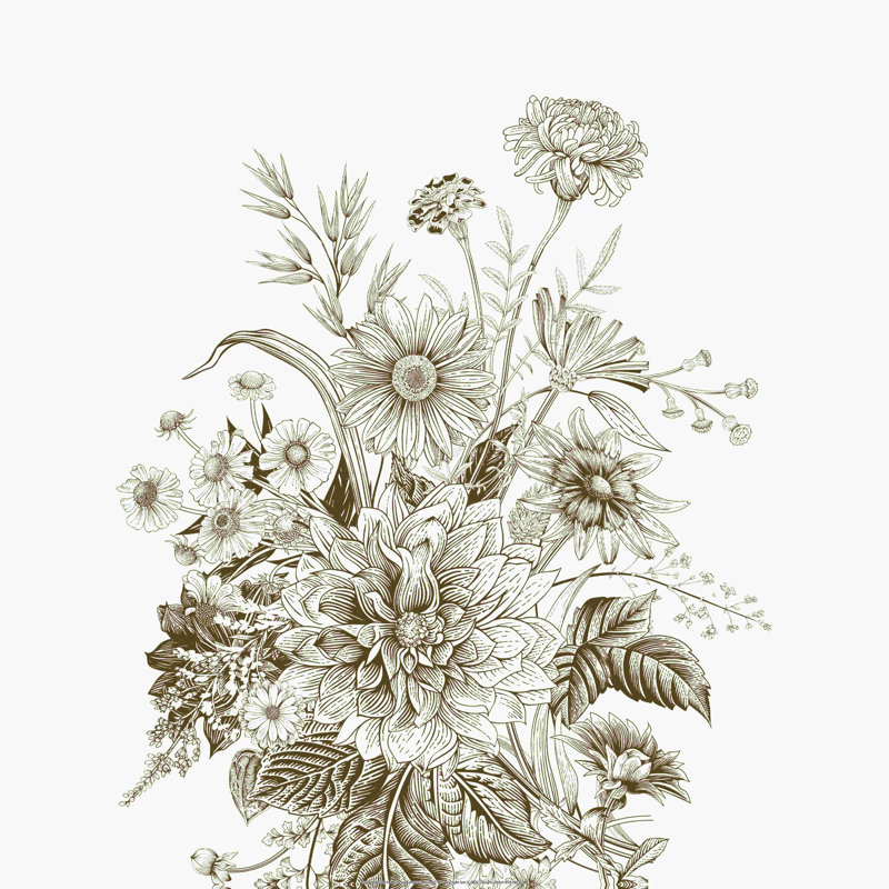 Croquis de fleur sépia - peinture sur toile tendue, H 12 po x l 12 po