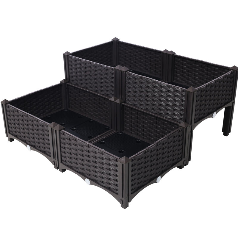 Bac à herbes surélevé brun avec arrosage automatique et pieds pour les cafés - 4 pièces pour le jardinage Polypropylène avec drainage adéquat
