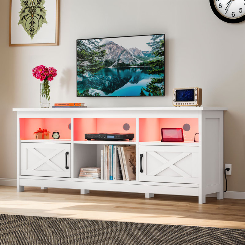 Meuble télé Mercato Modern Farmhouse, H 25,6 po x l 59 po x P 15,7 po, Blanc