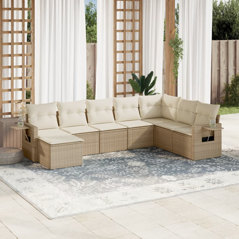 Vidaxl Garden Sofa Set Beige PE Rattan Large Foldable Garden Sofa Set