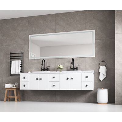 Miroir de rasage à DEL pour salle de bain 72 * 32, bouton tactile intelligent, plusieurs réglages d'éclairage et de température de couleur, désembuage, aluminium blanc, 72 po x 32 po 1,2 po, 44,7 lb de soin de la peau, éclairage réglable,