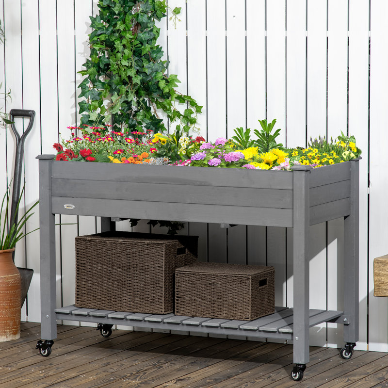 Wieland Raised Garden Bed, Elevated Wooden Planter Box, Dark Grey, Dark Gray