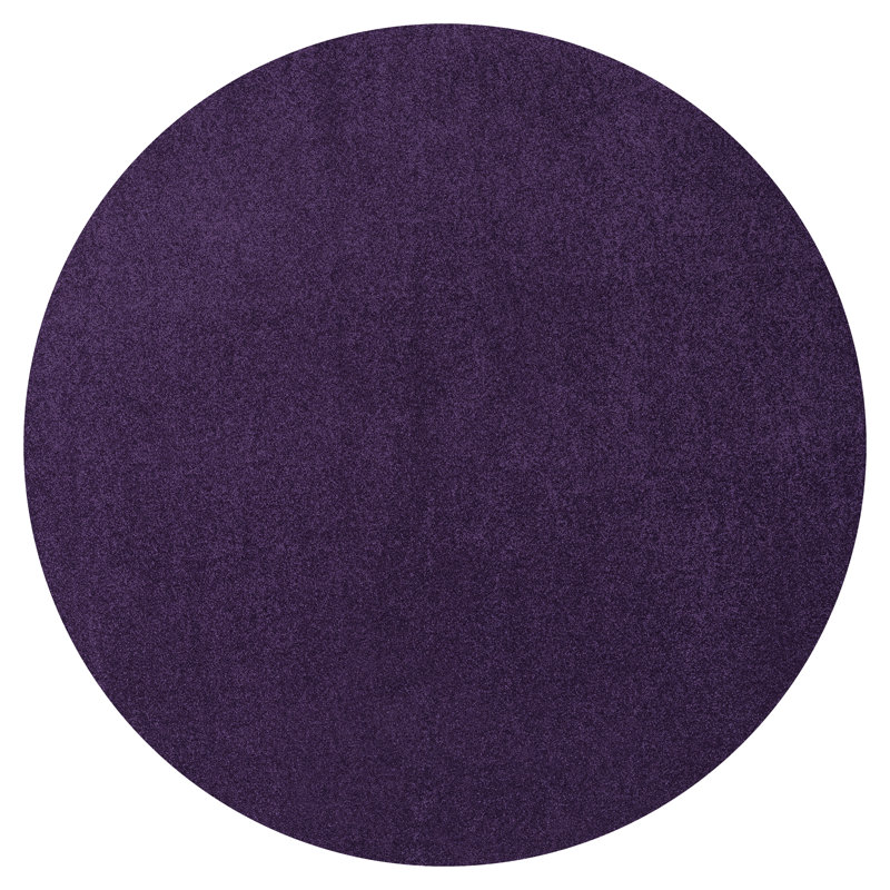 Athaniel Solid Low-Pile Purple Rug, Round 6'2"