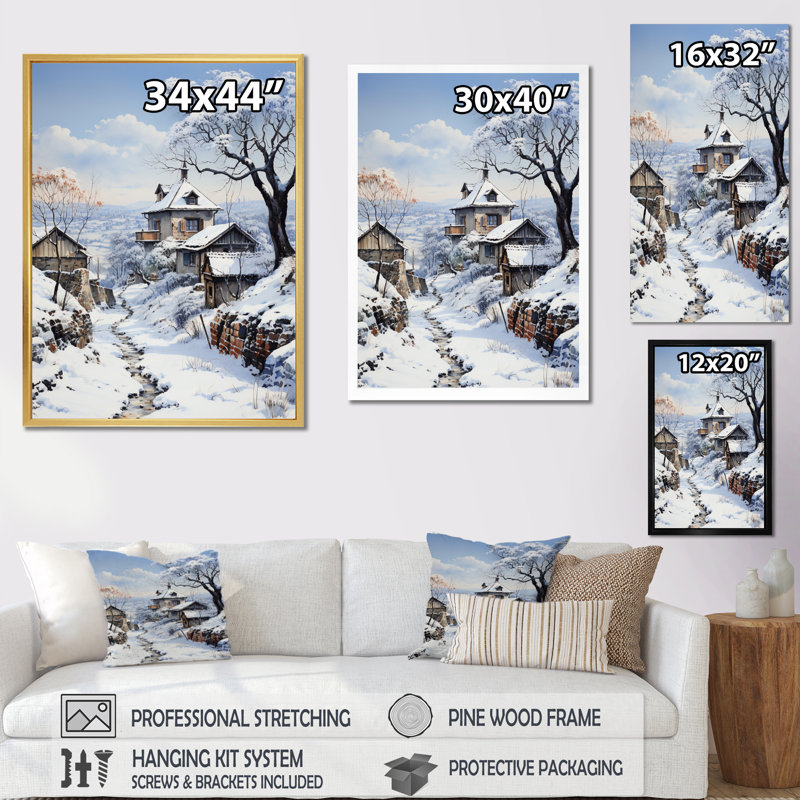Harmony of Winter Village II, reproduction d'art sur toile, Cadre flottant noir, 32" H x 24" W