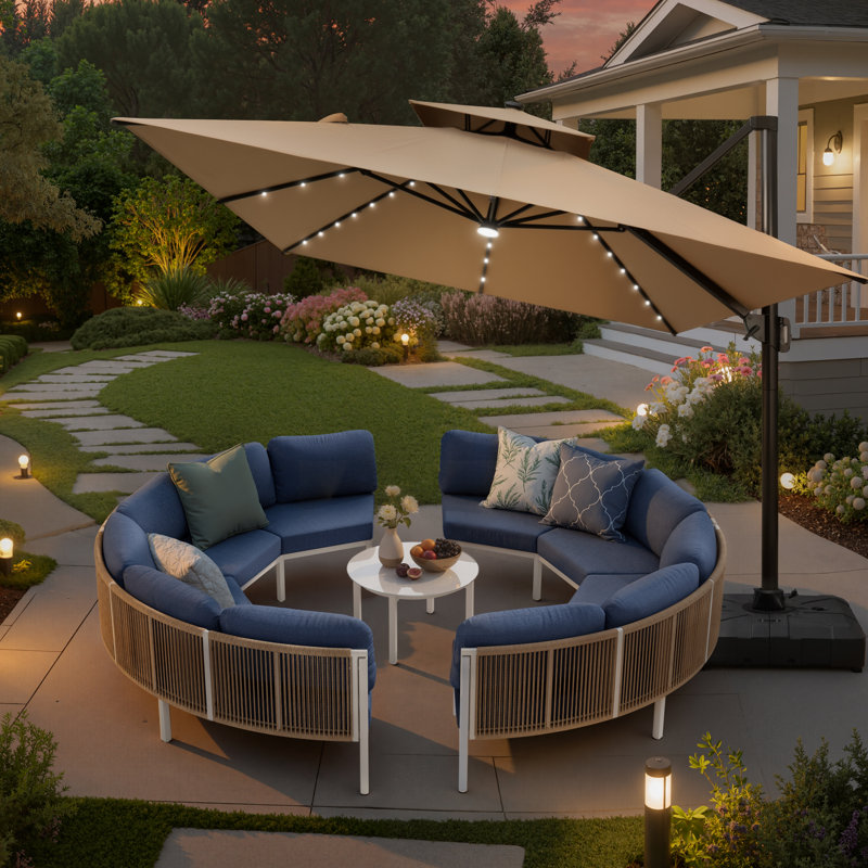  8 - Person Aluminum Patio Conversation Furniture Set with Table, Navy Blue