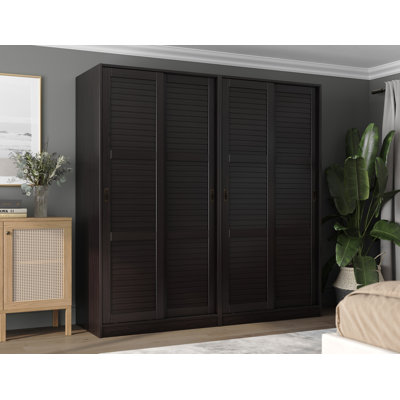 Portuondo 100% Solid Wood 4-Closed Louvered Sliding Door Wardrobe Armoire