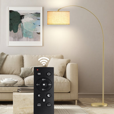 Asem 78.7'' Black Arched/Arc Floor Lamp with Remote Control, LED Bulb Included, and Big Drum Shade