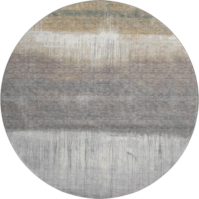Premium Machine Washable Mayfield Abstract Rug, Taupe, 8' Round