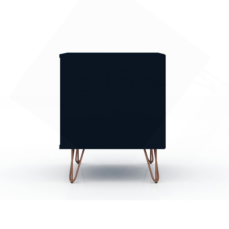 Rockefeller 20" Nightstand In Midnight Blue (2-Drawer), Dark Blue/Bronze