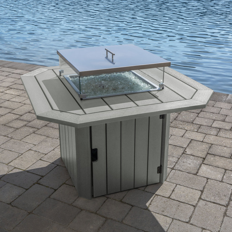 Strella Octagon Polyresin Propane Smokeless Fire Pit Table with Hidden Fuel Tank, Gray