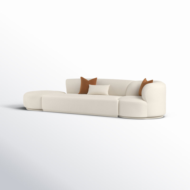 Tov Furniture Fickle Cream Boucle 3-Piece Chaise Modular Sofa, Cream Boucle