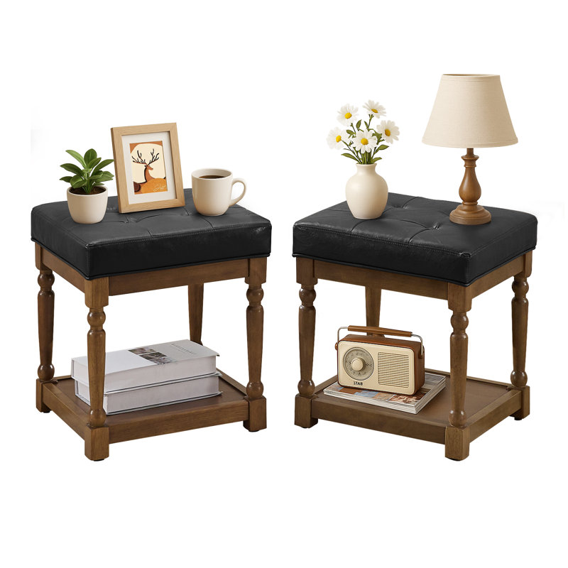 Gladis 2-Piece Faux Leather End Table with Storage, Black