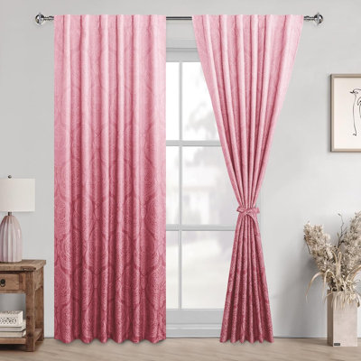 2 Panels 85% Blackout Back Tab Ombre Room Darkening for Bedroom - Damask Design Thermal Insulted Window Drapes with Tiebacks Light Blocking Curtains for Living Room