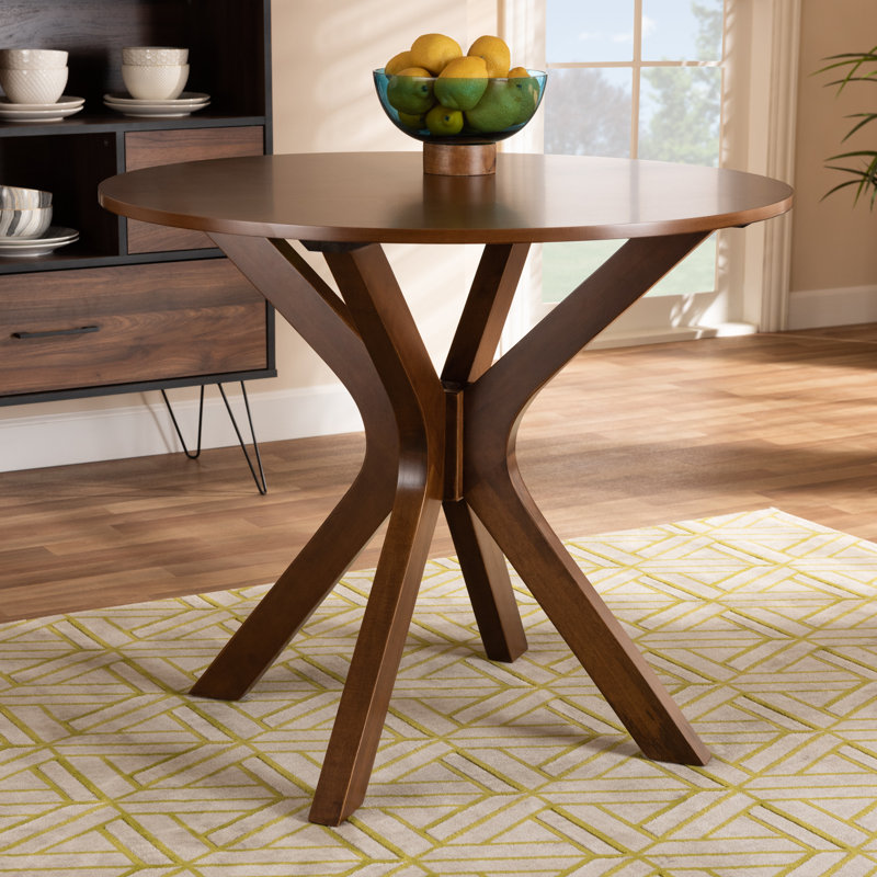 Round Solid Wood Base Dining Table, Walnut, 75.95cm H x 121.92cm L x  121.92cm W