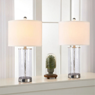 23.25" Modern Nickel Glass And Metal Table Lamp Set of 2, Funky Modern Accent Table Lamps with USB for Bedroom Bedside/Nightstand, Living Room & Desk