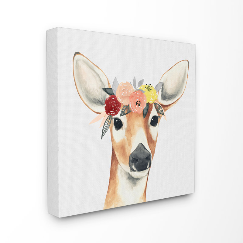 «Doe Eyed Deer in Flower Crown», art sur toile, H 30 po x l 30 po x P 1,5 po, Toile tendue