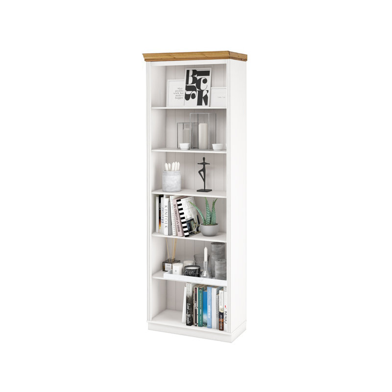 Mallouk 223cm H x 74cm W Standard Bookcase, White/Natural