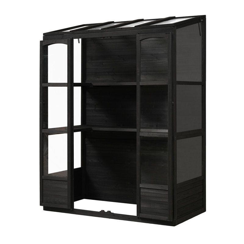 TOPMAX 78-Inch Wooden Greenhouse Cold Frame With 4 Independent Skylights And 2 Folding Middle Shelves, Walk-In Outdoor Greenhouse, Black