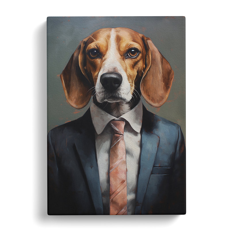 Beagle In A Suit No.3 - Print on Canvas, 50cm H x 35cm W x 3cm D
