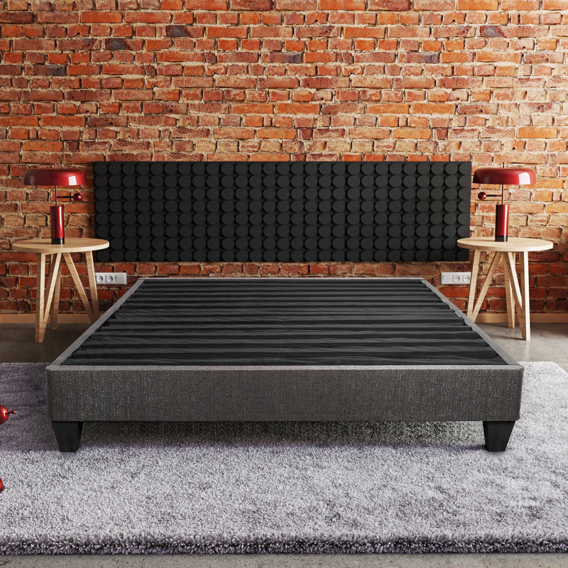 Base de lit simple gris foncé - - Plateforme avec revêtement