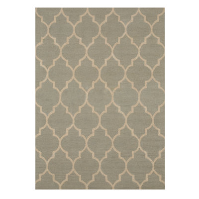 Durrant Light Green Hand Tufted Wool Ivory Traditional Trellis 5' x 7' Area Rug