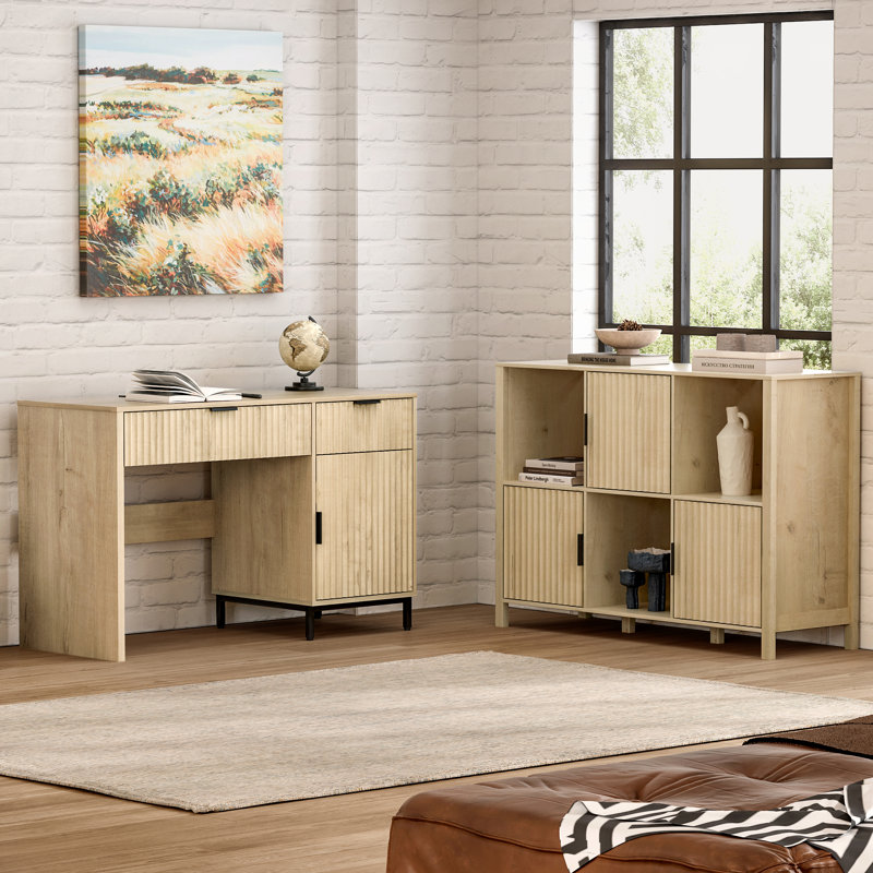 Modern Waveform Accent Cabinet With 3 Doors & Open Shelves – Mid-Century Buffet Table, Storage Sideboard For Living Room, Dining Room