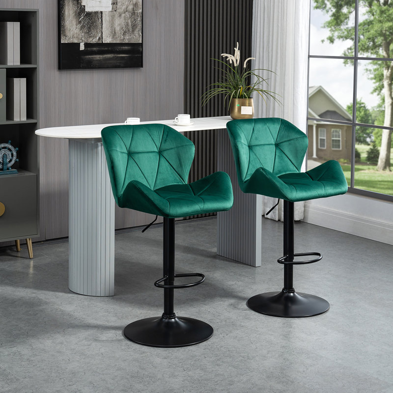 HOMCOM Bar Stools Luxurious Velvet-Touch Footrest Swivel Set Of 2, Green