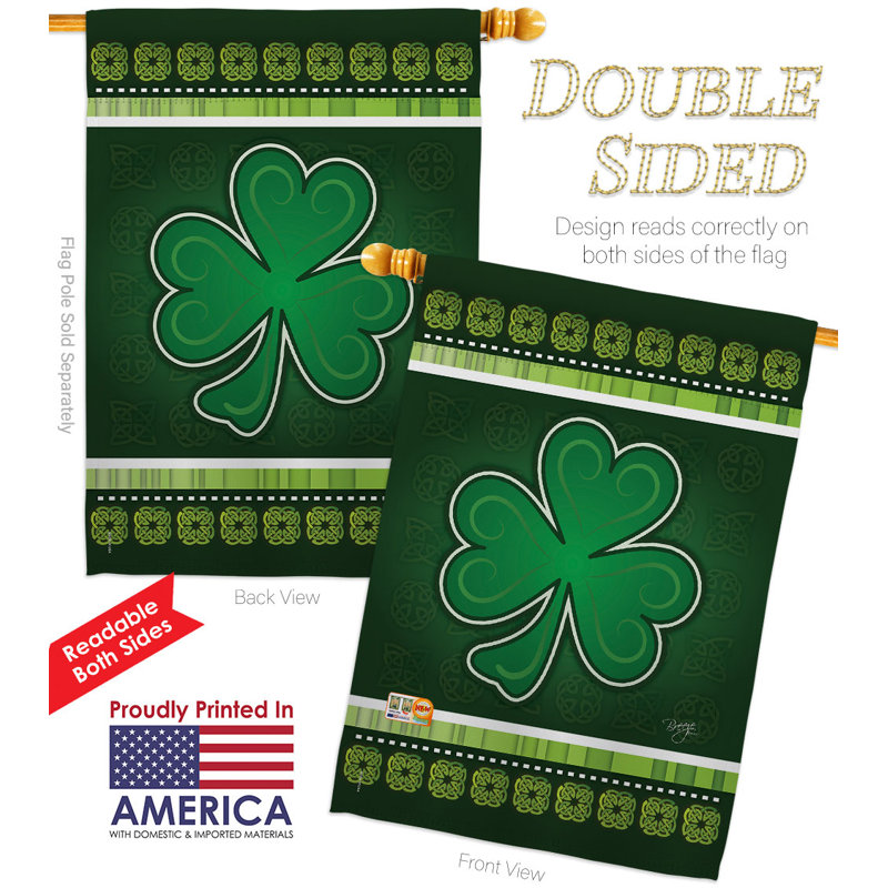 Drapeau de maison en polyester à 2 côtés Shamrock 40 x 28 po