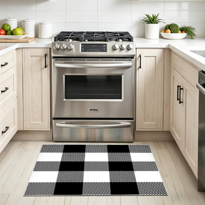Tapis blanc à rayures à carreaux lavables à la machine, Rectangle 32 po x 47 po