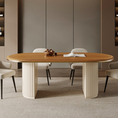 Table de salle à manger 71 "Mid-Century ovale pour 6 personnes, table moderne en bois brun Ktichen