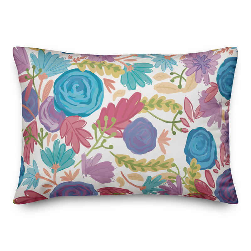 Floral Outdoor Throw Pillow, Blue