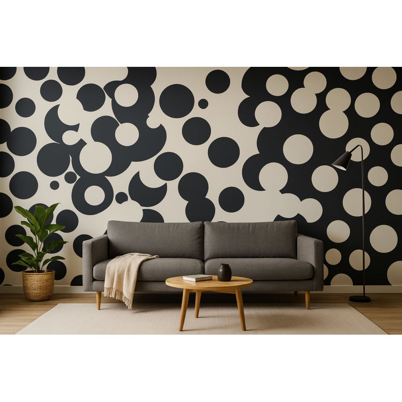 Papier peint cercle noir et beige - Motif géométrique moderne à motif géométrique Vn839 (non tissé) VN839, L 120 po x l 80 po